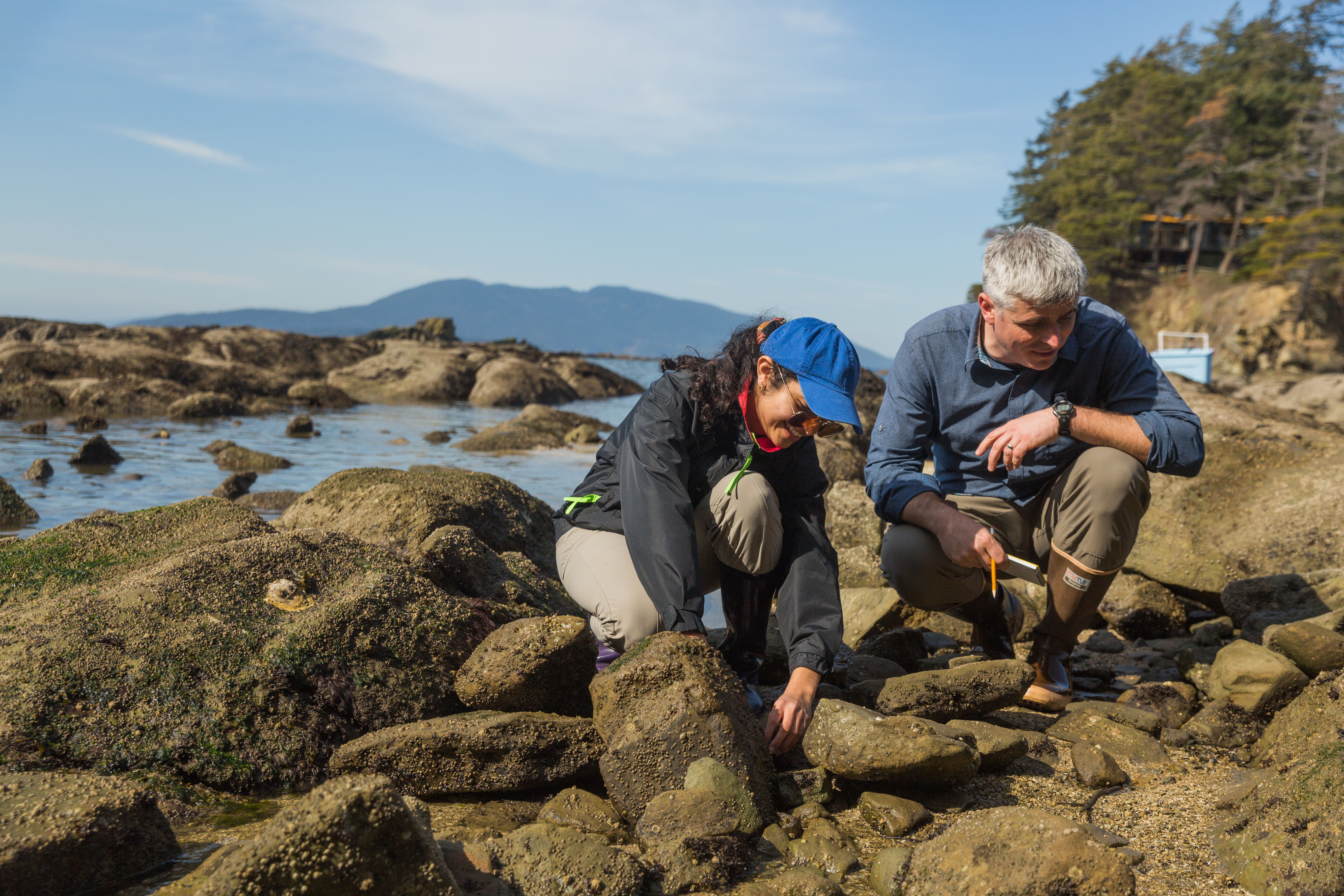 A Western professor and student collecting tide pool samples